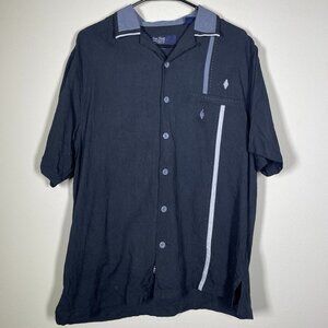 Nat Nast Shirt M 100% Silk Short Bowling Cuban American Fit Black Gray!
